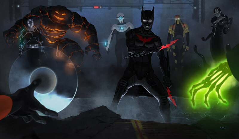 Batman and Villains — Black, Dramatic, Night, Digital Art, Robot