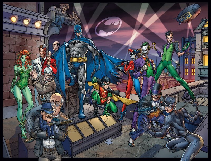 Batman and Villains on Rooftop