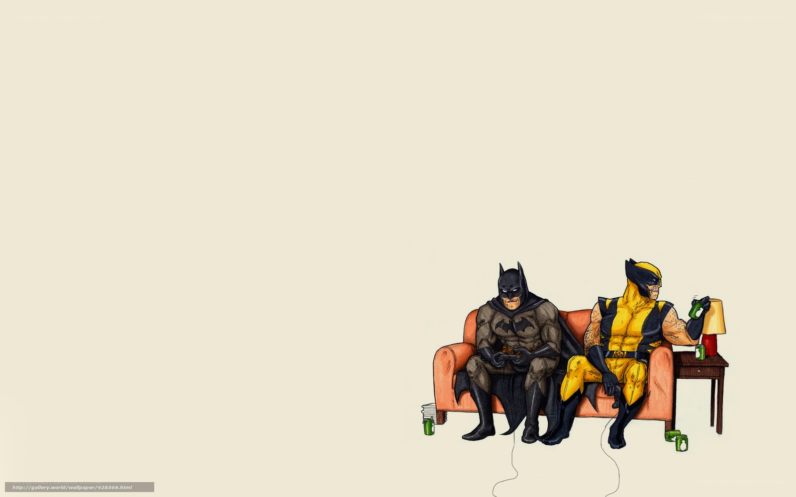 Batman and Wolverine on a couch