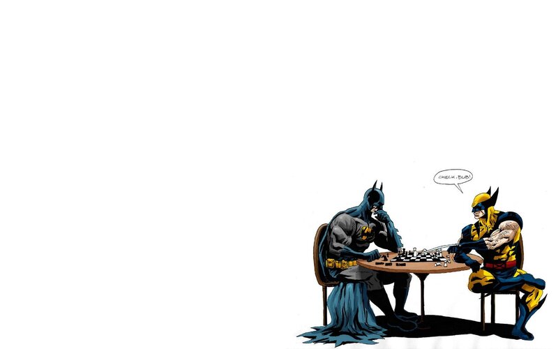 Batman and Wolverine Playing Chess — Blue