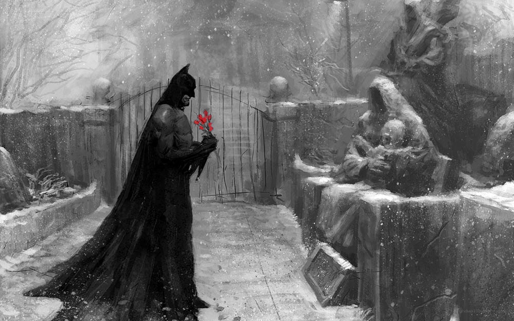 Batman at a gravesite