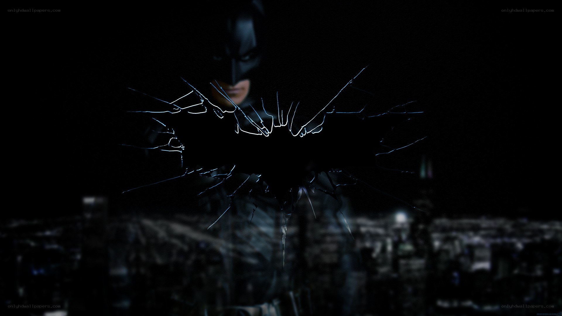 Batman behind shattered glass