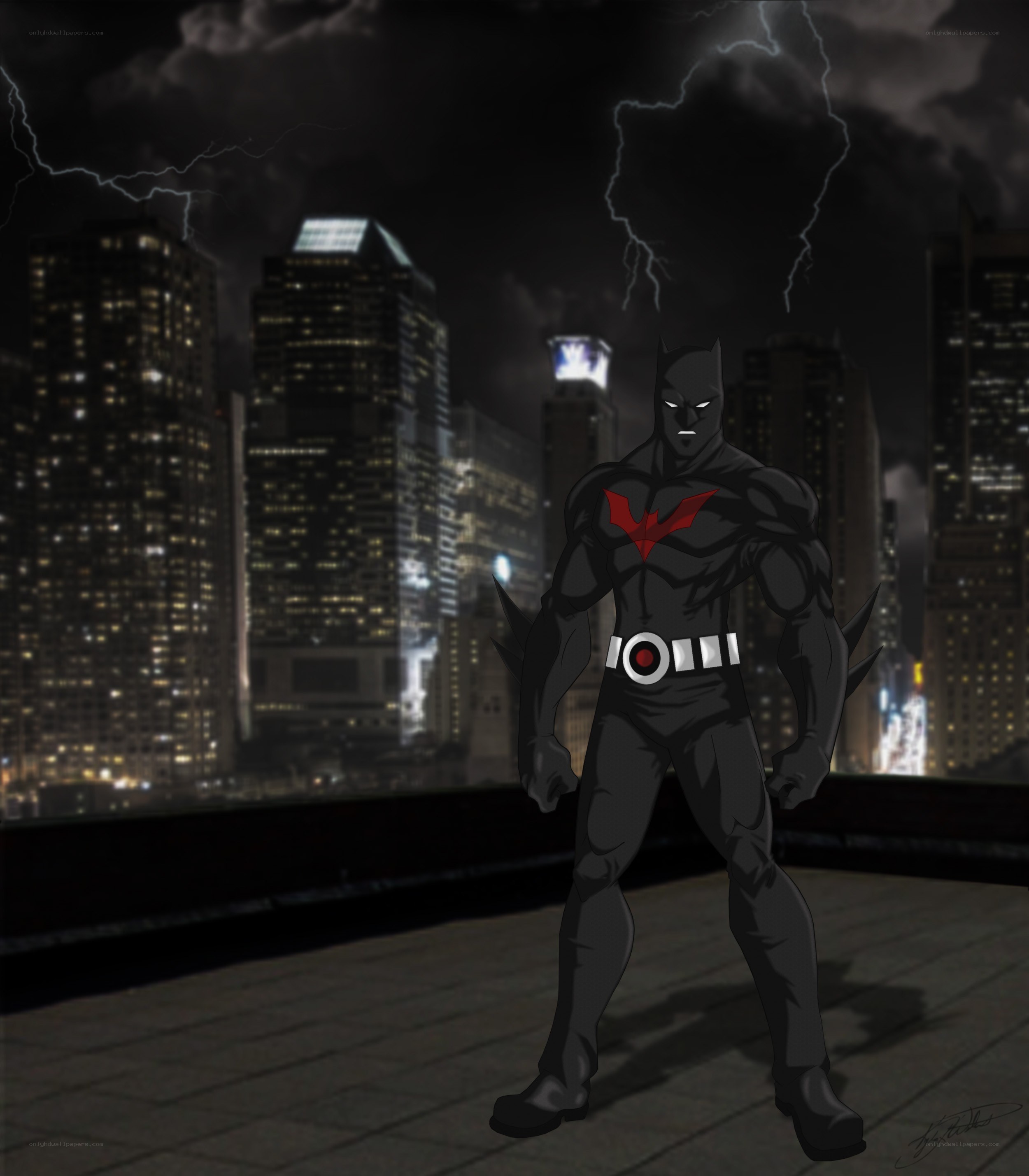 Batman Beyond on a rooftop