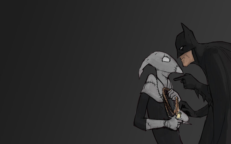 Batman confronts a stitched figure