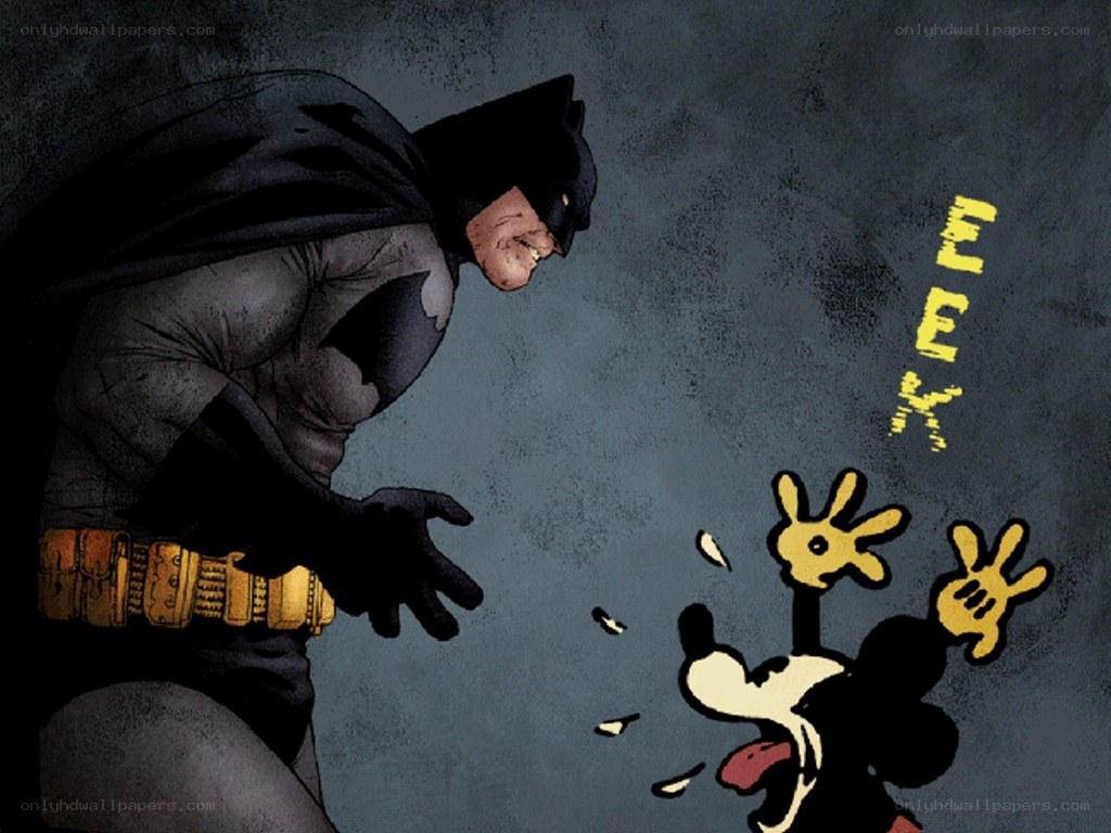 Batman confronts Mickey Mouse