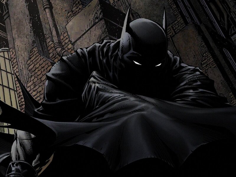 Batman Crouching in Alley — Black, Dark, Dramatic, Night, Comic