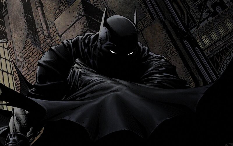Batman Crouching in Alley — Black, Dramatic, Night