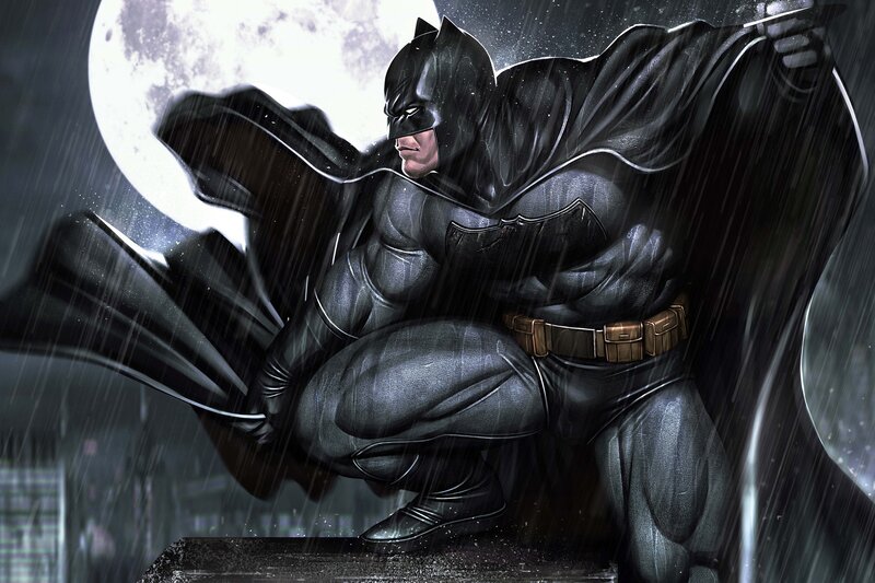 Batman Crouching in Rain — Black