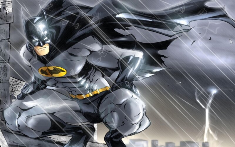 Batman Crouching in Rain