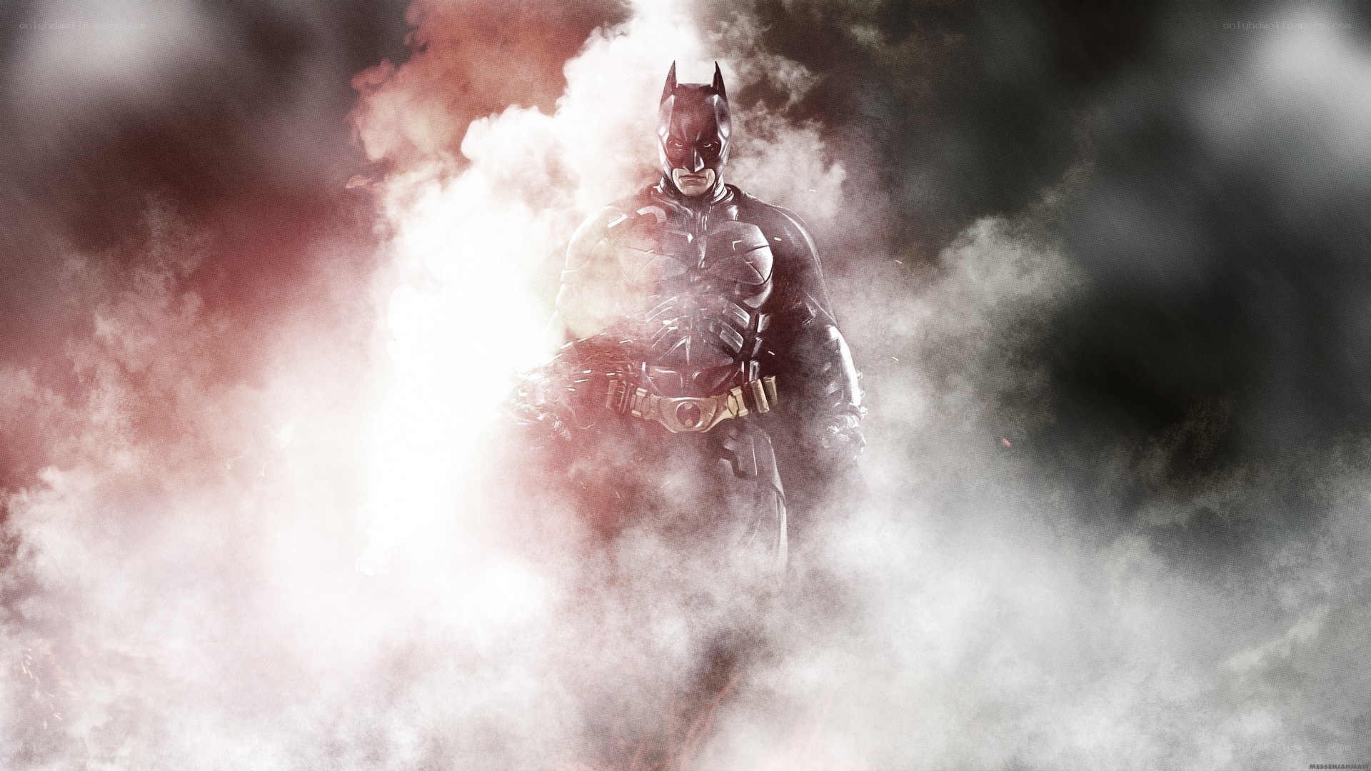 Batman emerges from smoke