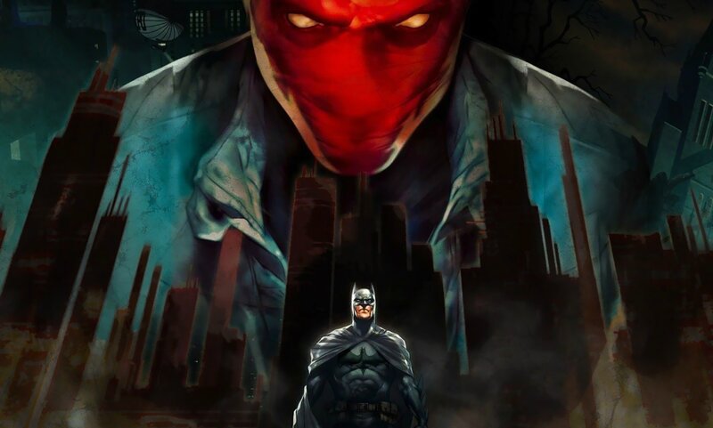 Batman Facing Red Hood — Dramatic, Night, Digital Art, Cityscape