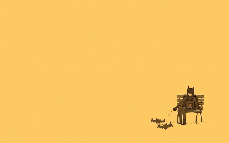 Batman Feeding Bats — Yellow, Calm, Illustration, Bench