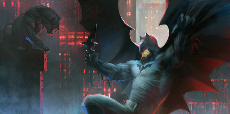 Batman Fighting a Creature — Black
