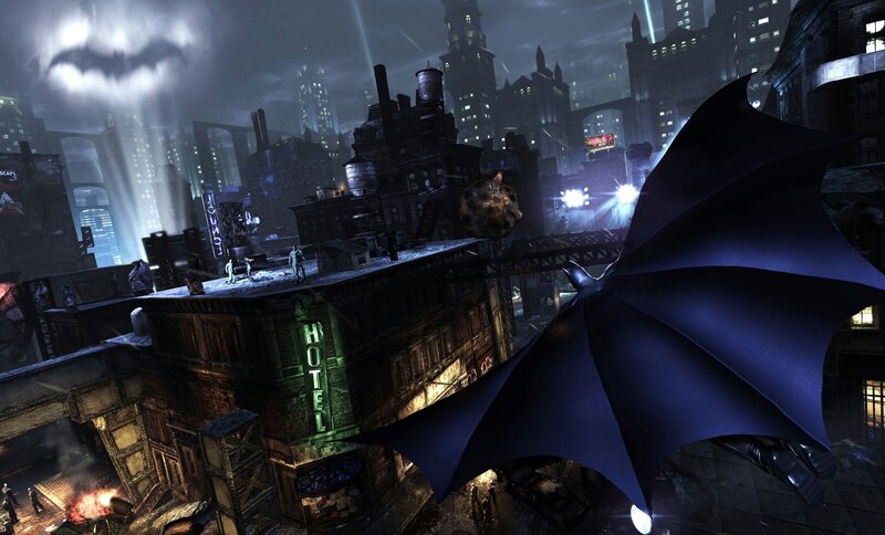 Batman Flying over City — Black