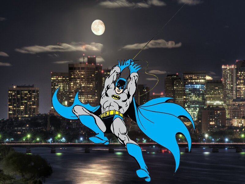 Batman Flying over City — Blue