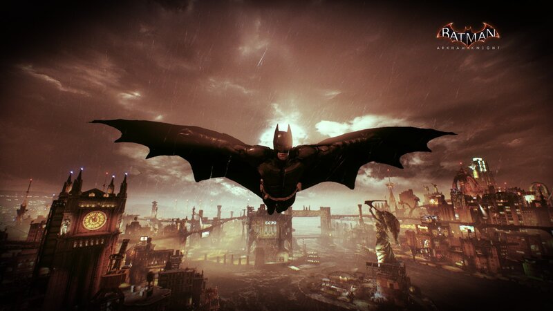 Batman Flying over City — Brown