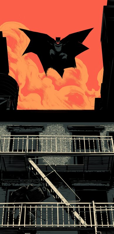 Batman Flying over City — Red