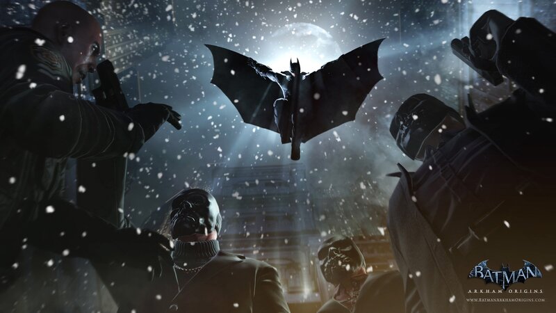 Batman Flying over Villains