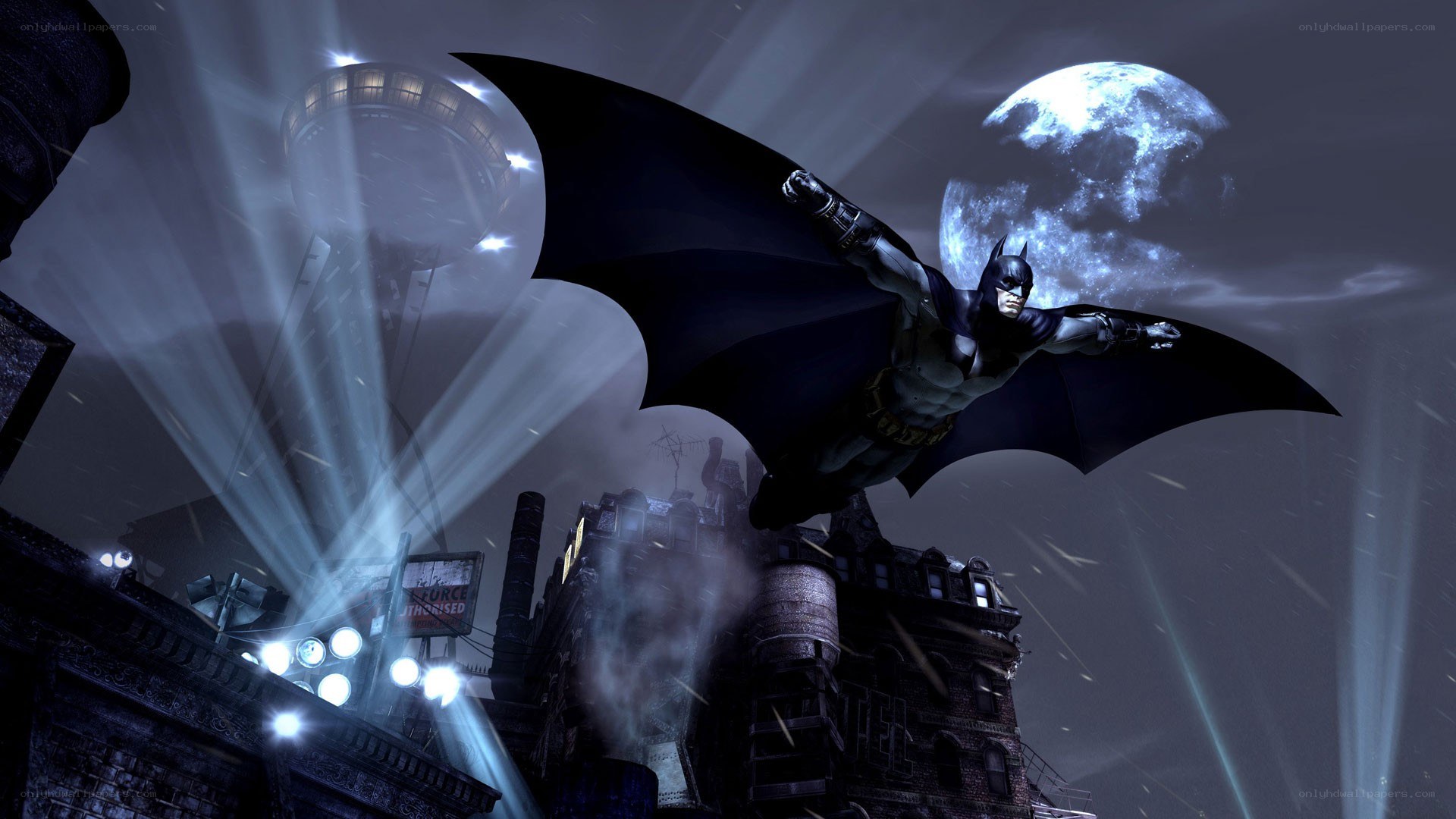 Batman glides over Gotham