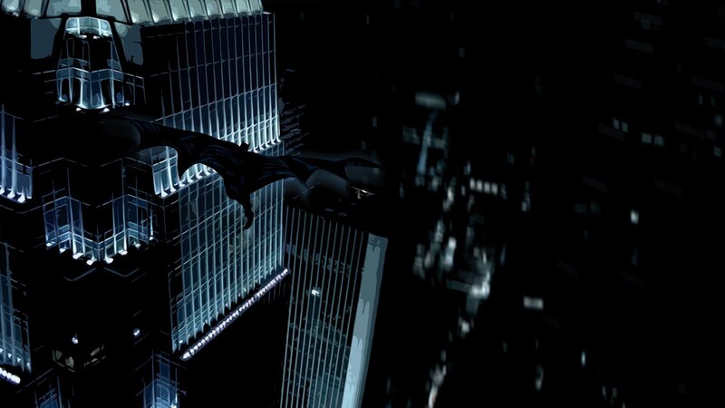 Batman Gliding Between Buildings