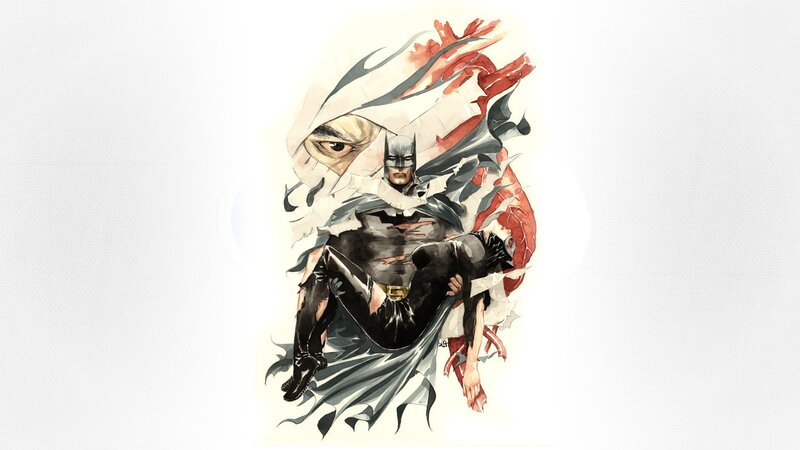 Batman Holding a Woman — Black, Dramatic, Illustration