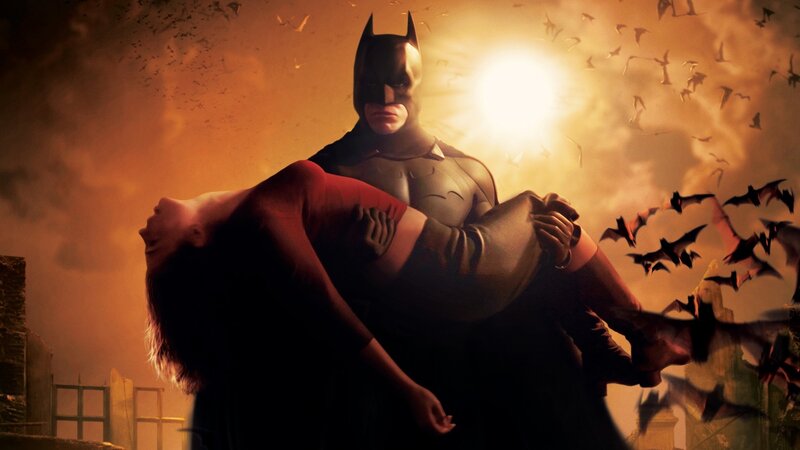 Batman Holding a Woman — Orange, Dramatic