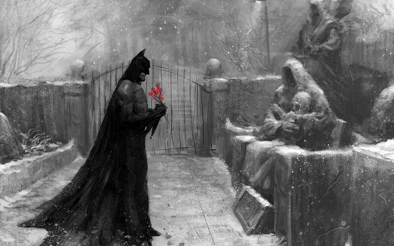 Batman Holding Flowers — Black, Somber, Melancholic