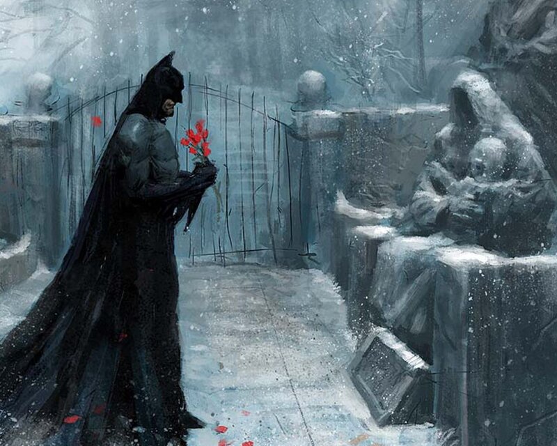 Batman Holding Flowers — Black, Somber, Winter
