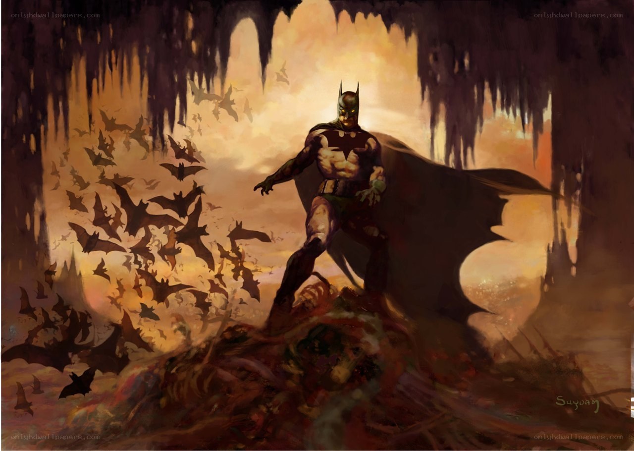 Batman in a cave with bats