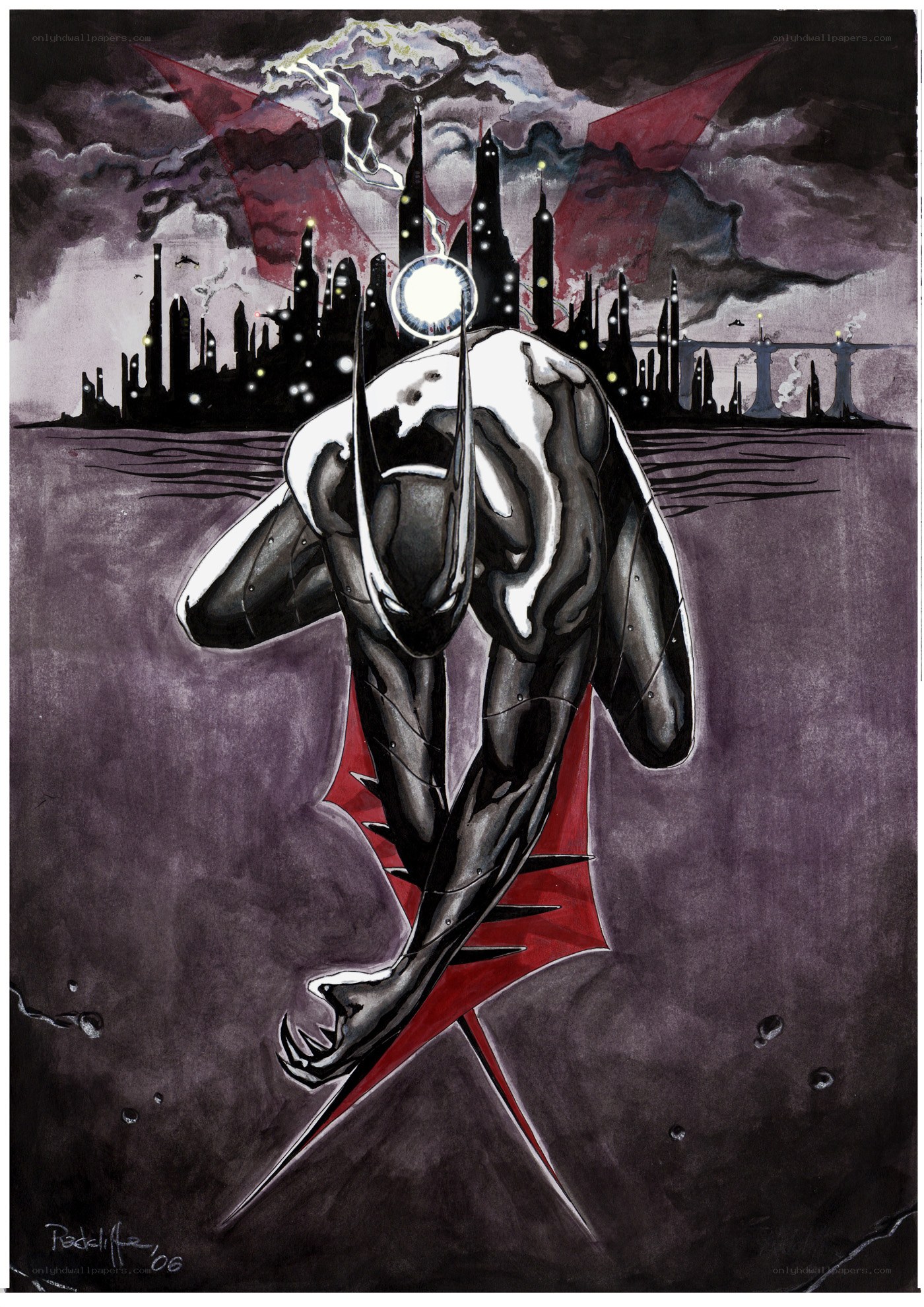 Batman in a dark cityscape