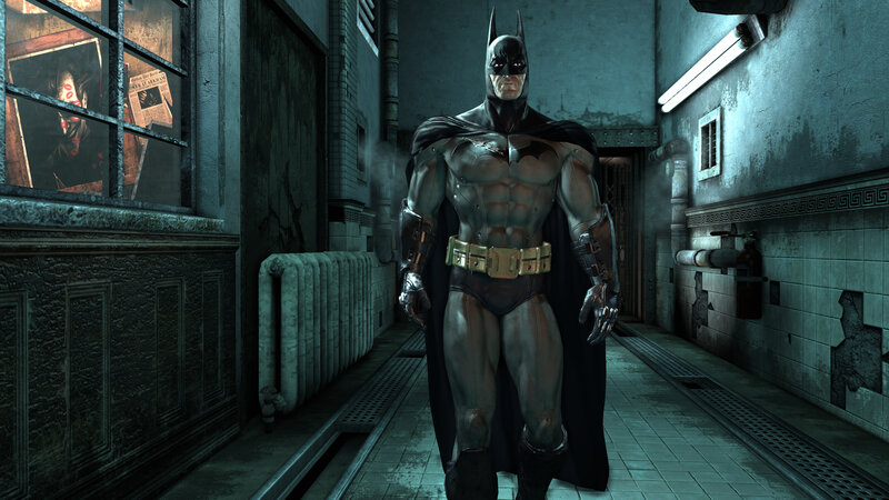 Batman in a dimly lit corridor