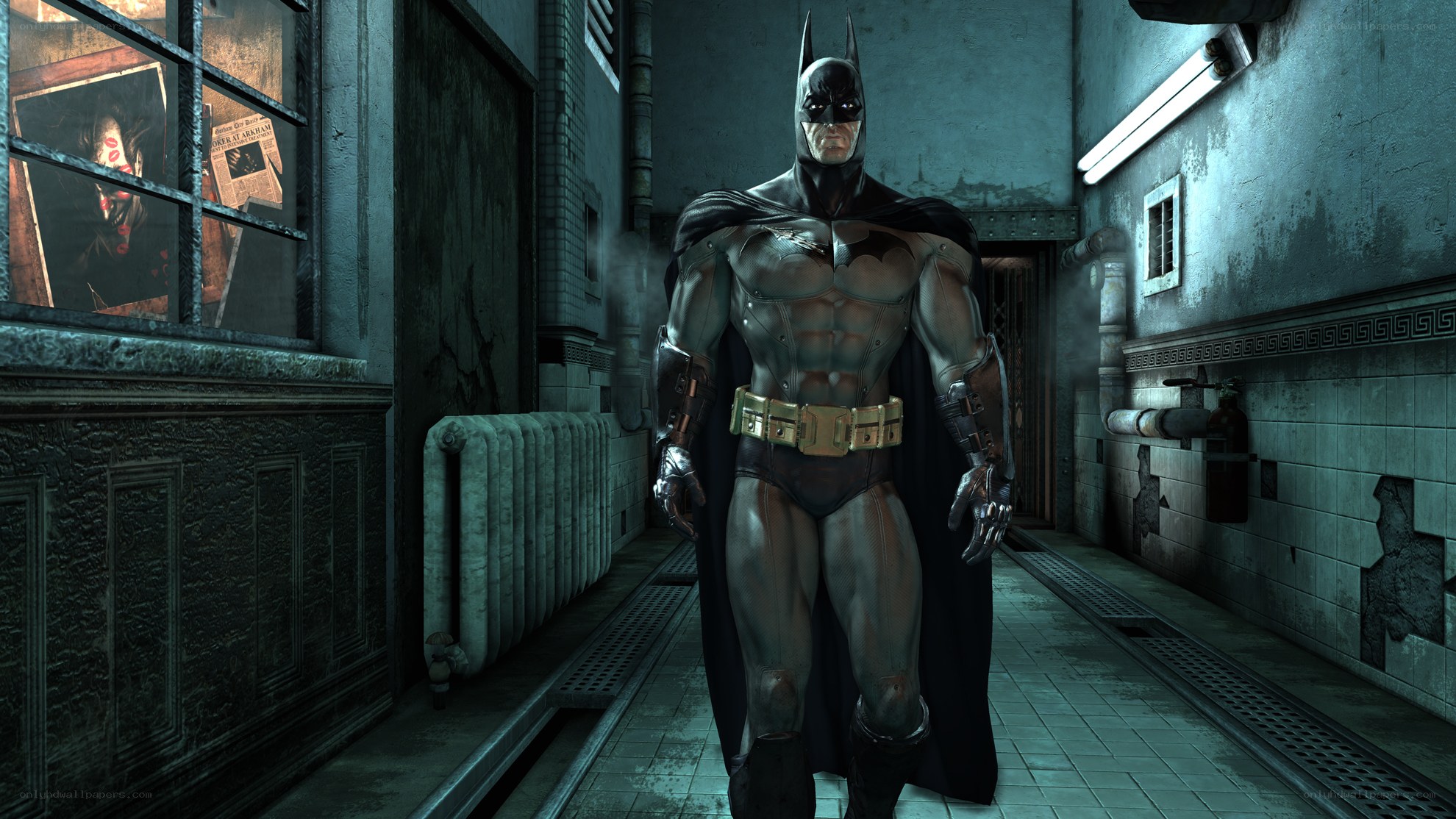 Batman in a dimly lit corridor