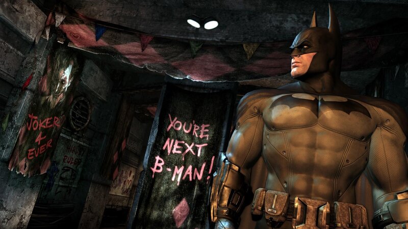 Batman in a Joker-themed hideout