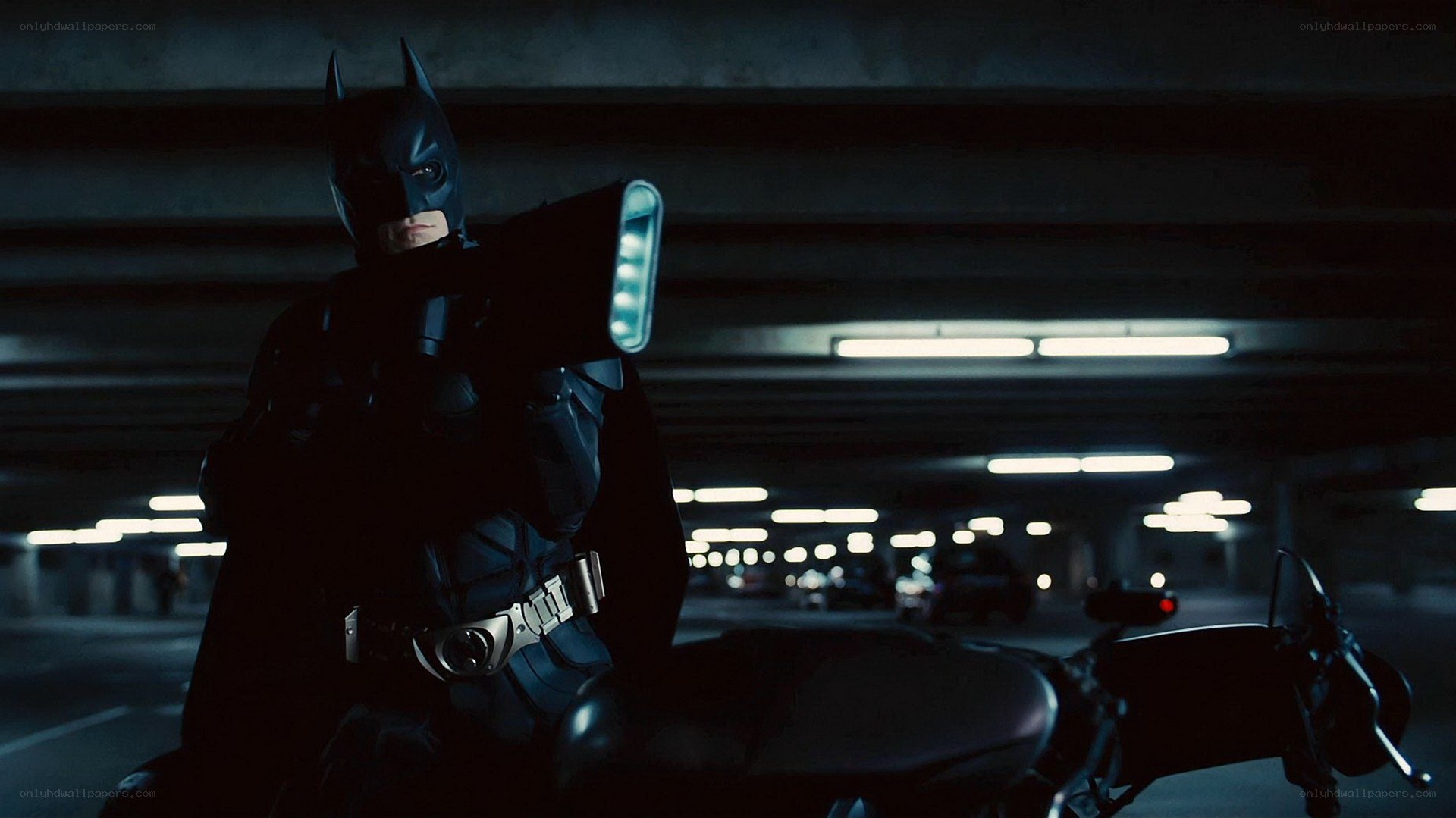 Batman in a parking garage