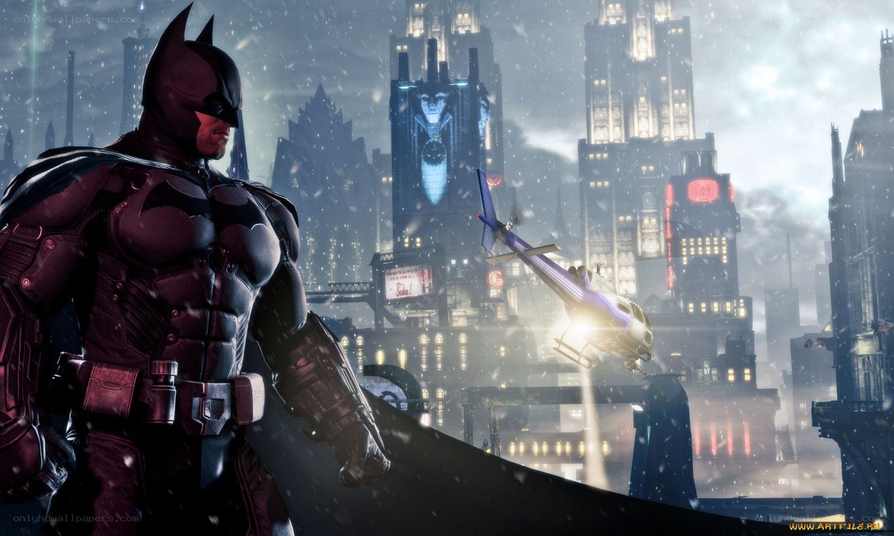 Batman in a snowy Gotham