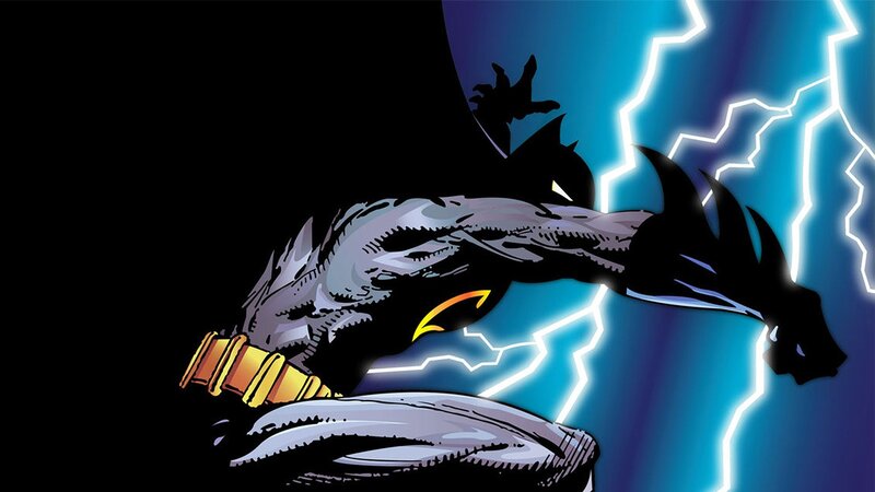Batman in Action — Black, Dramatic, Night, Comic, Lightning