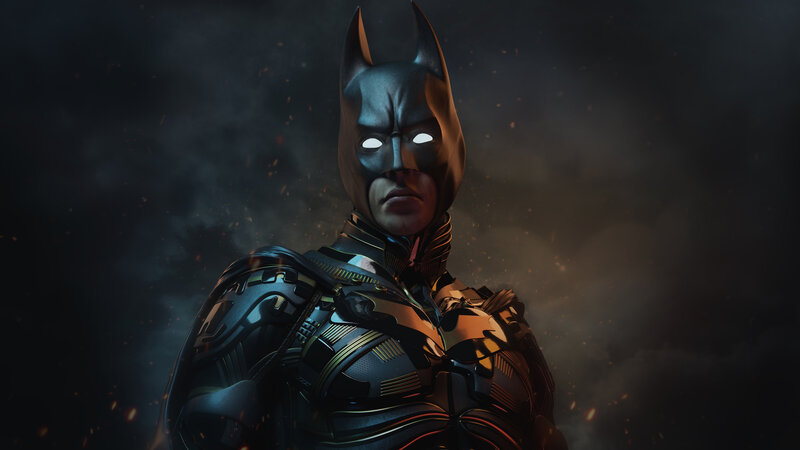 Batman in Armored Suit — Black, Dark, Dramatic, Night