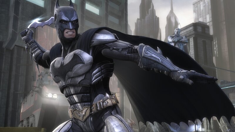Batman in Armored Suit — Black, Dramatic, 3d Render, Cityscape, Statue, Bat-shaped Weapon