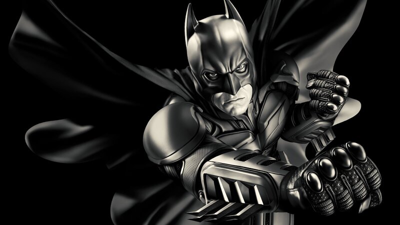 Batman in Armored Suit — Black, Dramatic, Digital Art, Cape