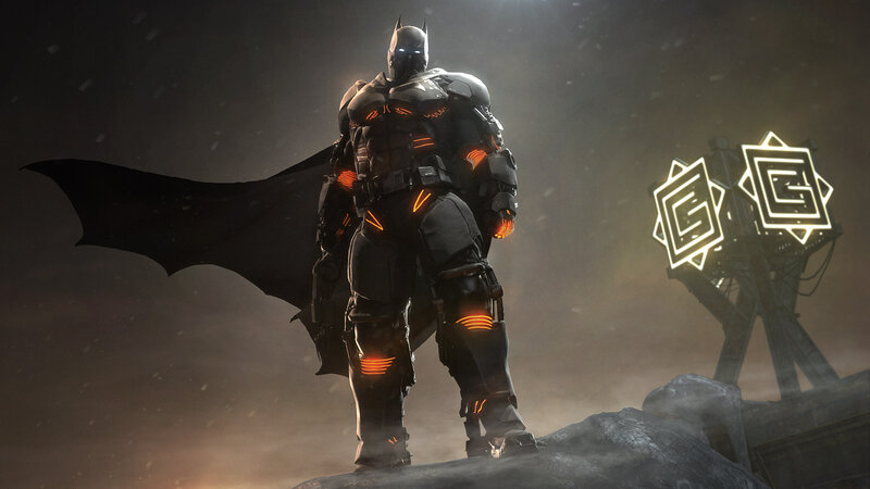 Batman in Armored Suit — Black, Dramatic, Night, Digital Art, Cape