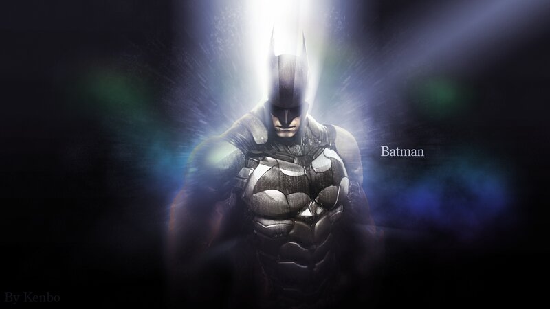 Batman in Armored Suit — Black, Dramatic, Night, Digital Art, Light Beam