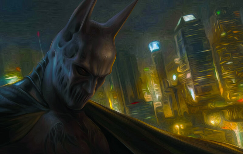 Batman in Cityscape — Black, Dramatic, Night
