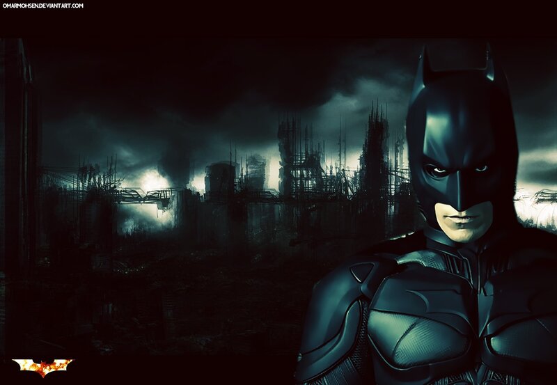 Batman in Dark City — Black, Dramatic, Night, Digital Art, City Skyline, Dark Sky