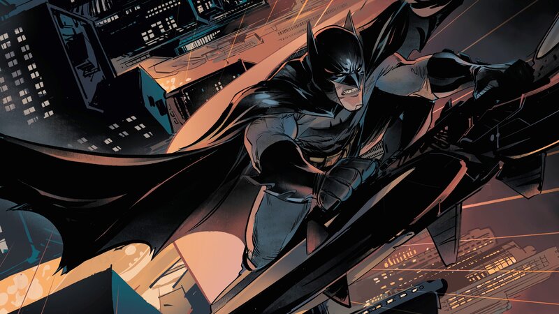 Batman in Flight — Black, Dramatic, Night, Comic, Cityscape
