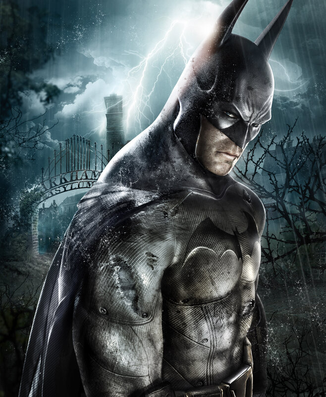Batman in front of Arkham Asylum