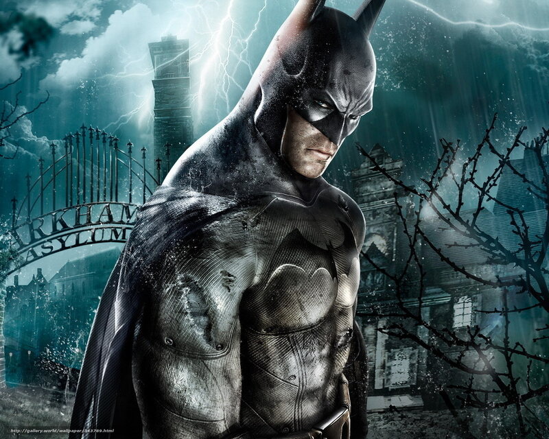 Batman in front of Arkham Asylum