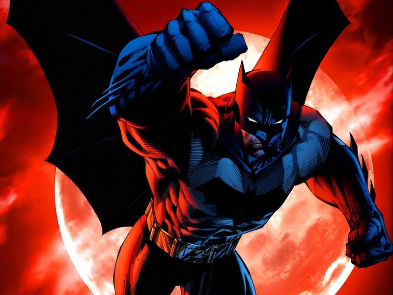 Batman in front of red moon