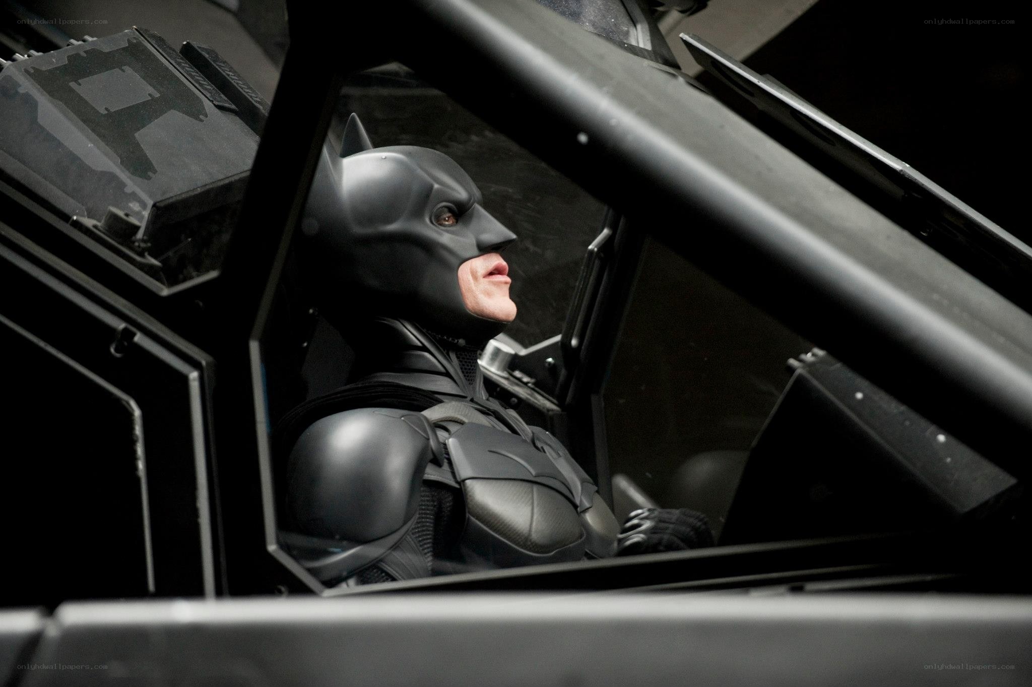 Batman in his vehicle