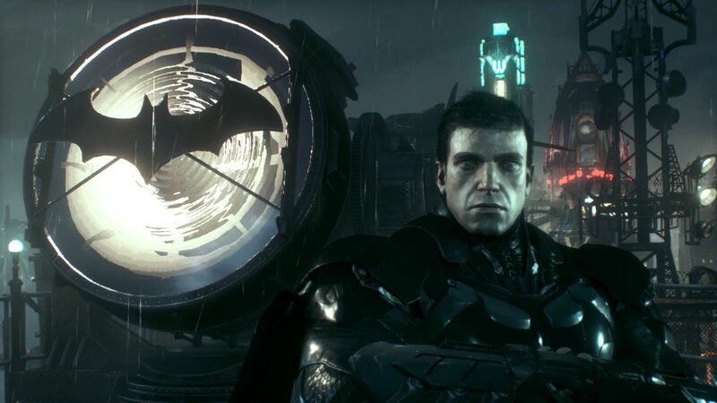 Batman in Rain — Black, Dark, Dramatic, Night, 3d Render, Cityscape, Bat-signal