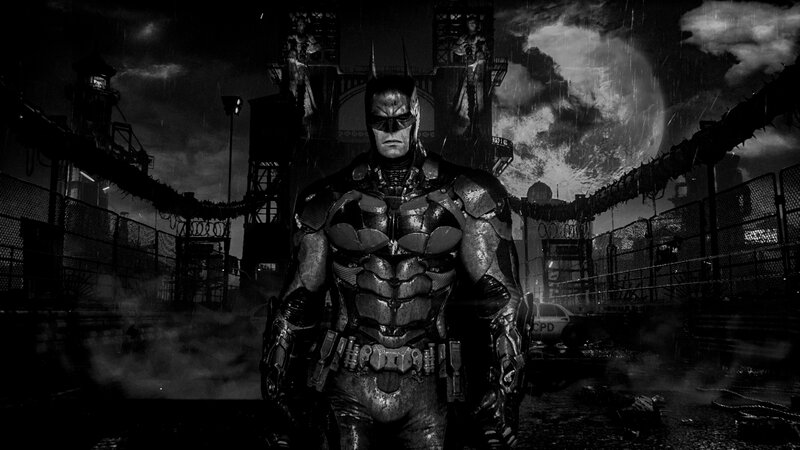 Batman in Rain — Black, Dark, Dramatic, Night, 3d Render, Moon, Fence